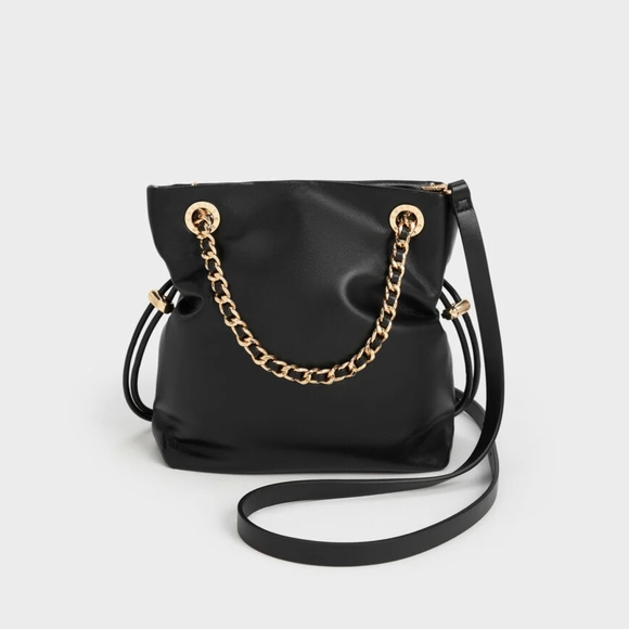 Charles & Keith Black Shoulder Bag with Gold Chain - Picture 11 of 15
